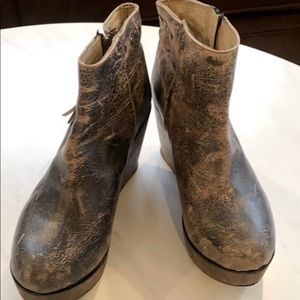 Booties, leather, wedge heel